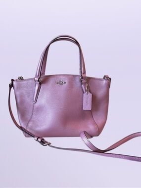 Coach Mini Kelsey Satchel in a metallic lilac purple pebbled leather